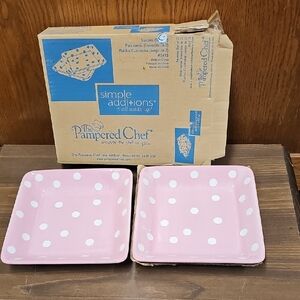 The Pampered Chef Pink and White Polka Dot Plates